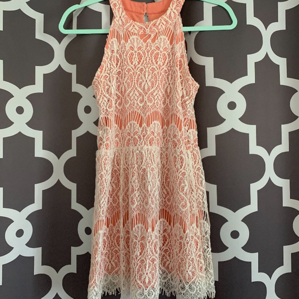 Lace Detail Coral Dress